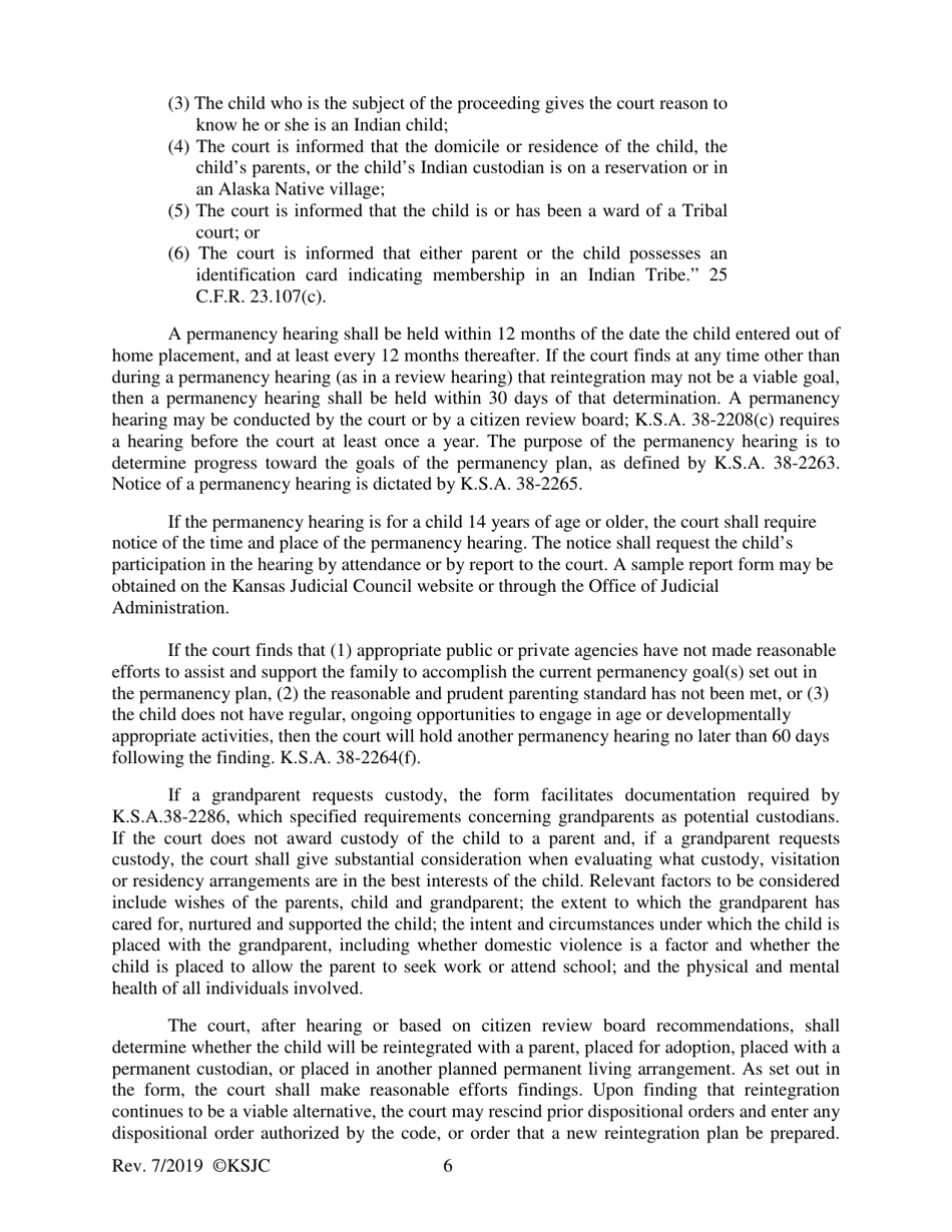 Form 170.1 Permanency Hearing Journal Entry and Order - Kansas, Page 6