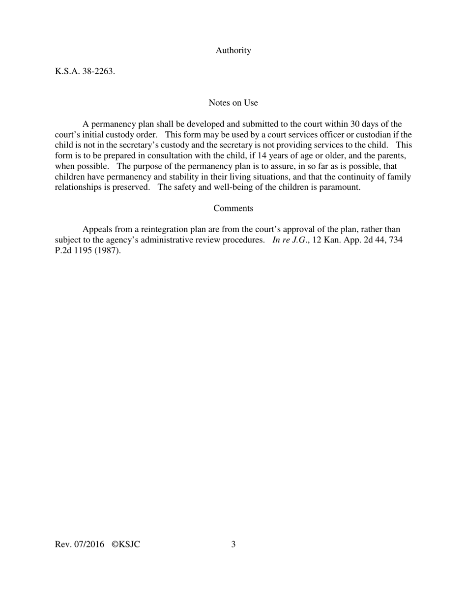 Form 169 Permanency Plan - Kansas, Page 3
