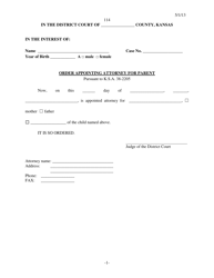 Document preview: Form 114 Order Appointing Attorney for Parent - Kansas