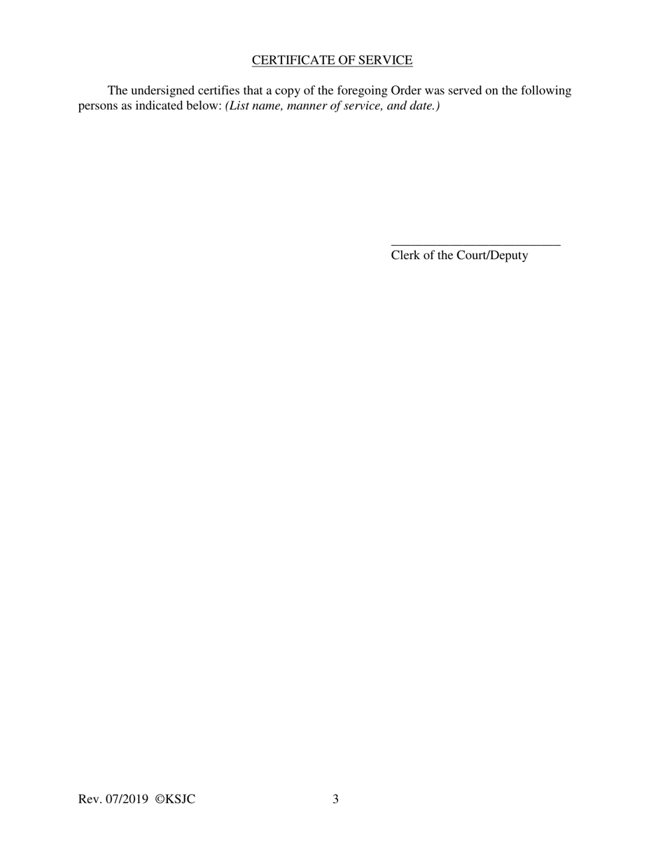 Form 174.2 Order Authorizing Secure Placement for Violation of Valid Court Order to Remain in Placement - Kansas, Page 3