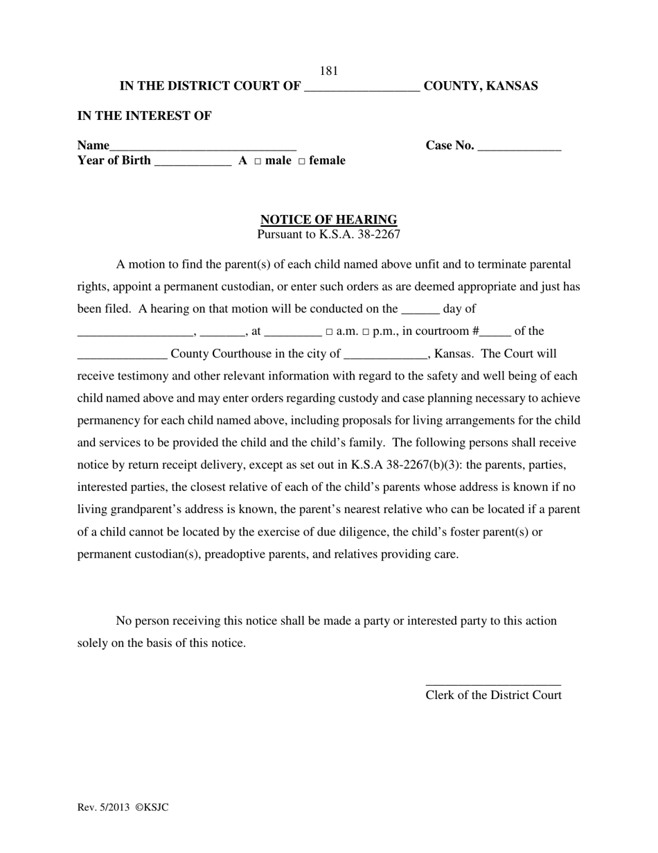 Form 181 Notice of Hearing - Kansas, Page 1