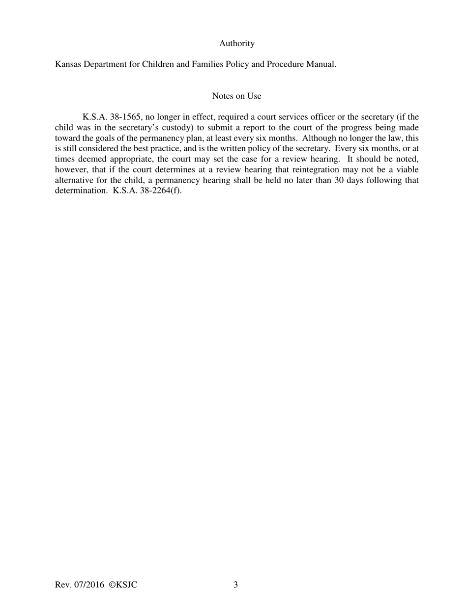 Form 167 Journal Entry of Review Hearing - Kansas, Page 3