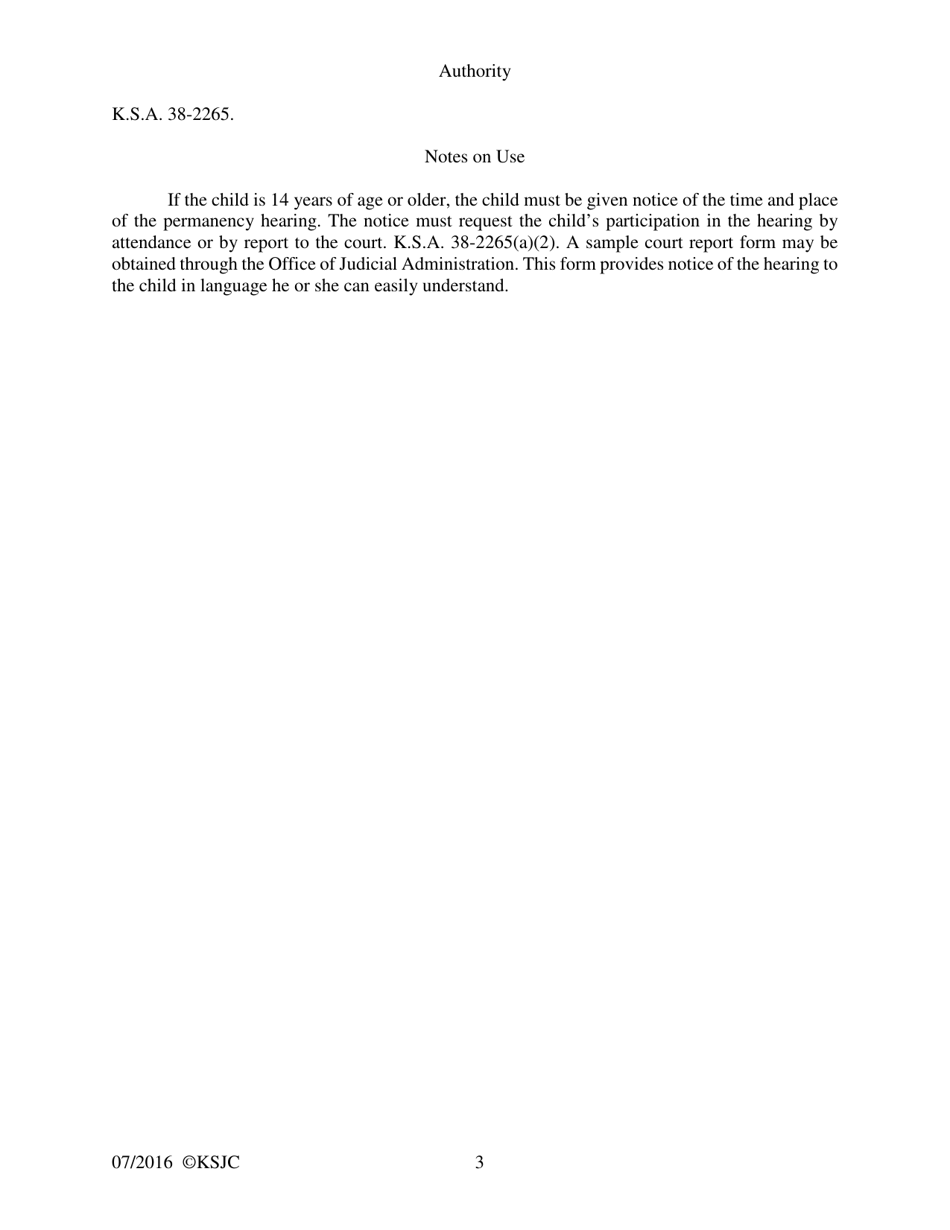 Form 189.1 Notice of Post-termination Permanency Hearing (For the Child if 14 Years of Age or Older) - Kansas, Page 3