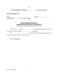 Form 212 &quot;Indian Child Welfare Act Order Granting Motion to Intervene&quot; - Kansas