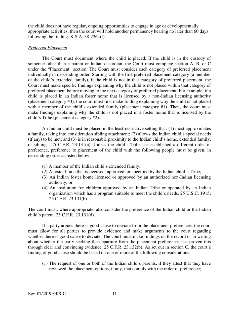 Form 219.3 Indian Child Welfare Act Permanency Hearing Journal Entry and Order for Another Planned Permanent Living Arrangement - Kansas, Page 11