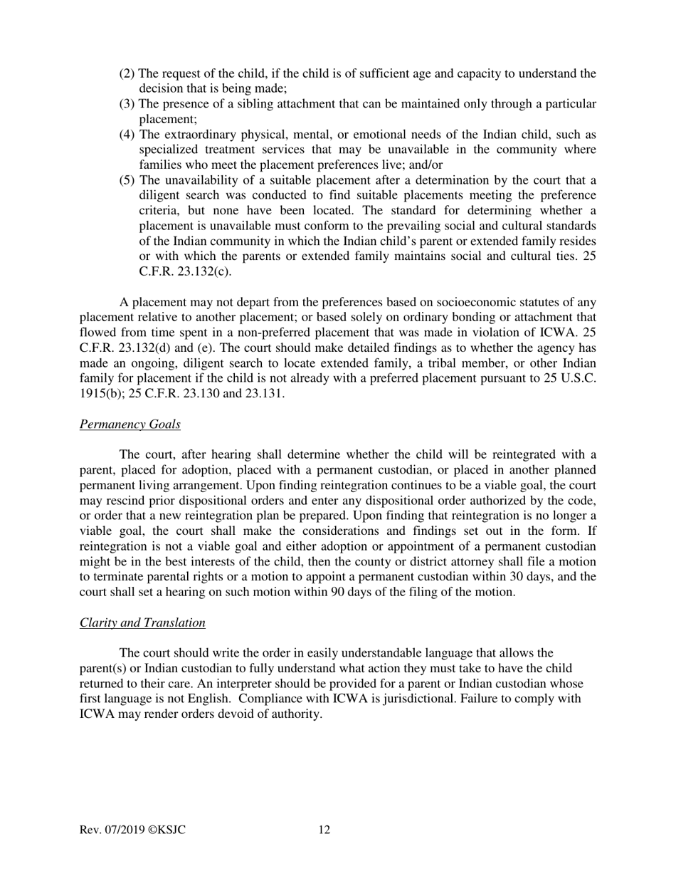 Form 219.3 Indian Child Welfare Act Permanency Hearing Journal Entry and Order for Another Planned Permanent Living Arrangement - Kansas, Page 12