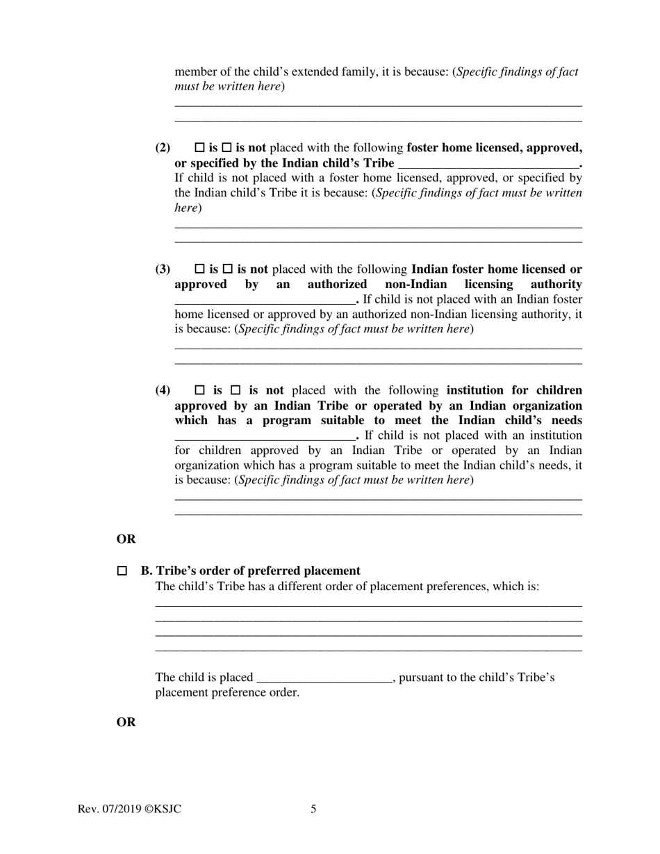 Form 219.3 Indian Child Welfare Act Permanency Hearing Journal Entry and Order for Another Planned Permanent Living Arrangement - Kansas, Page 5