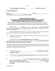Document preview: Form 219.5 Indian Child Welfare Act Qualified Residential Treatment Program Placement Permanency Hearing Journal Entry and Order - Kansas