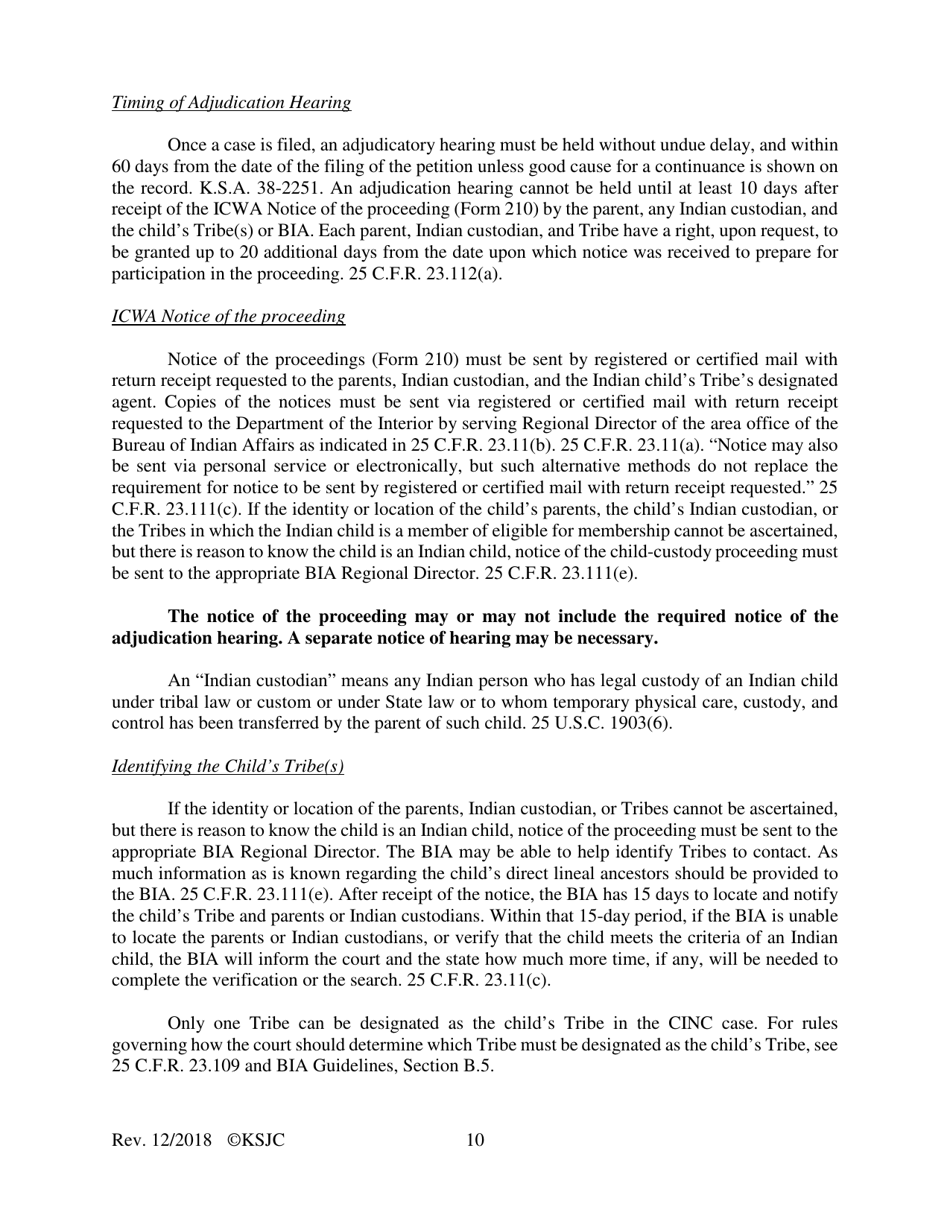 Form 215.1 Indian Child Welfare Act Journal Entry and Order of Adjudication - Kansas, Page 10