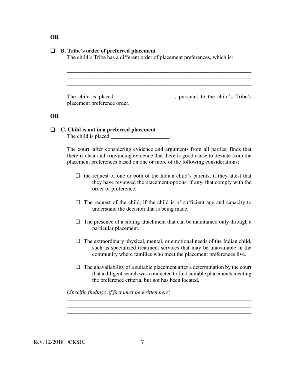 Form 215.1 Indian Child Welfare Act Journal Entry and Order of Adjudication - Kansas, Page 7
