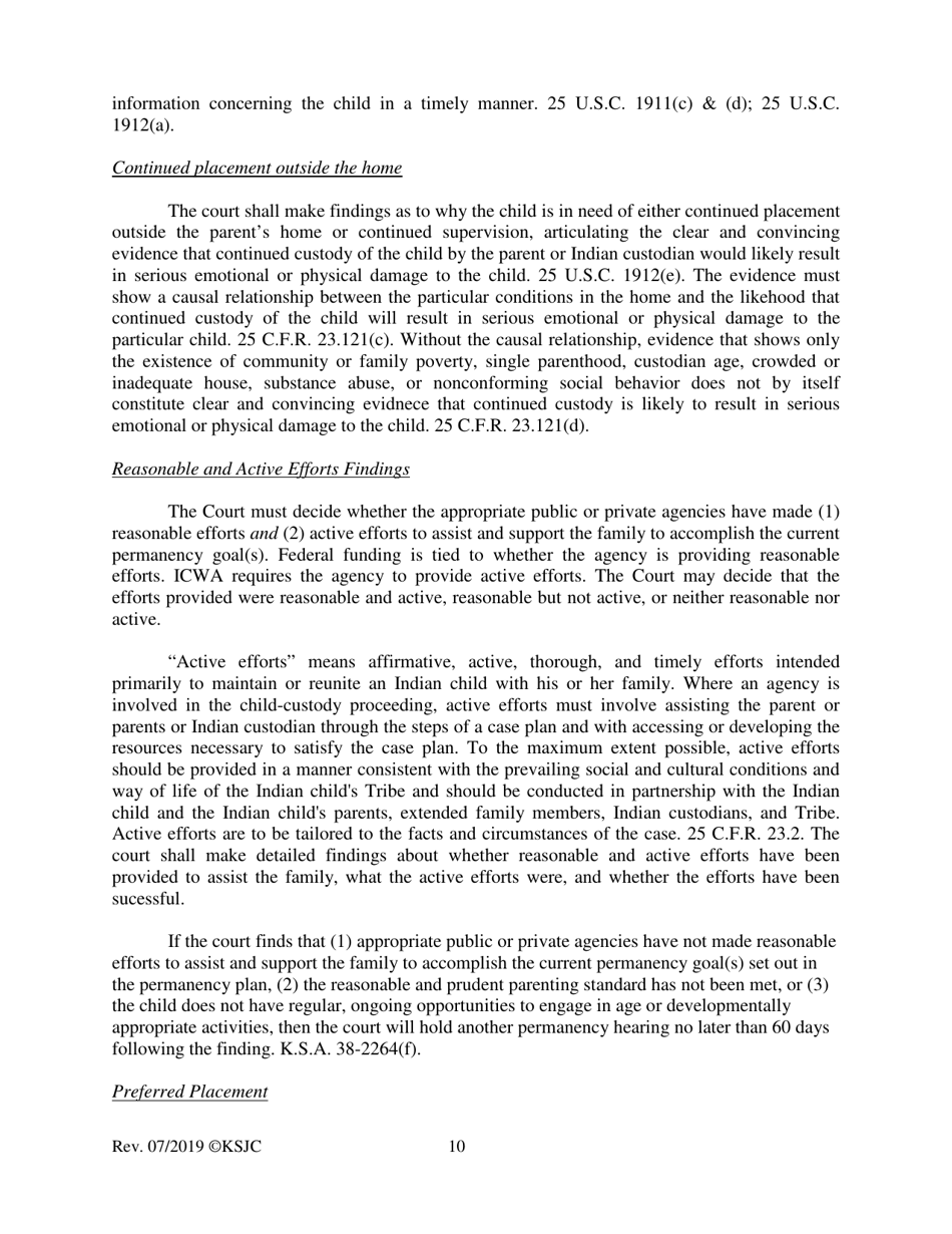 Form 219.1 Indian Child Welfare Act Permanency Hearing Journal Entry and Order - Kansas, Page 10