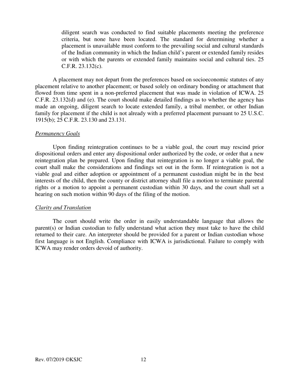 Form 219.1 Indian Child Welfare Act Permanency Hearing Journal Entry and Order - Kansas, Page 12