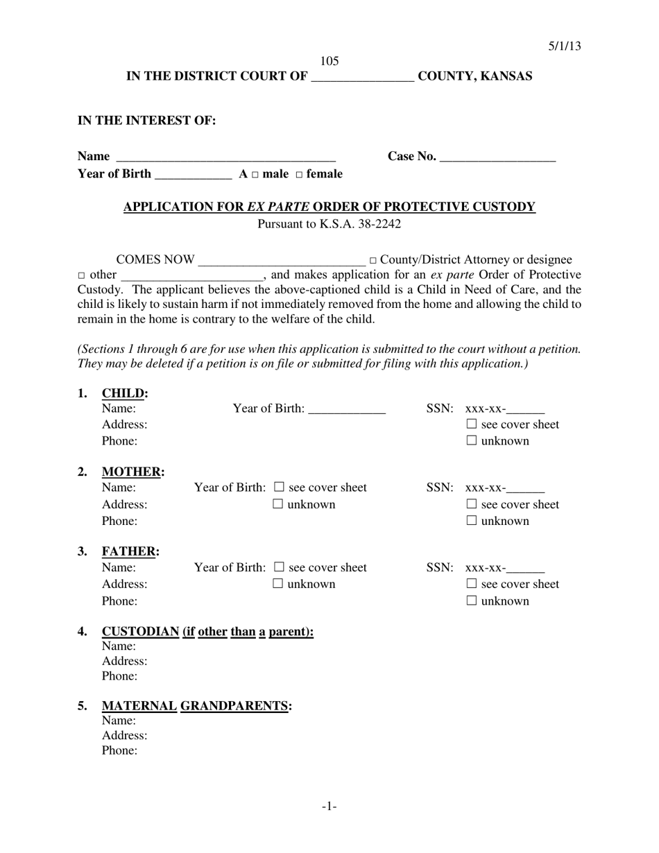 Form 105 Download Printable PDF or Fill Online Application for Ex Parte ...