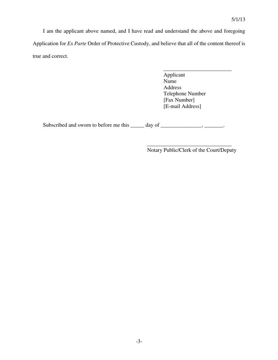 Form 105 Application for Ex Parte Order of Protective Custody - Kansas, Page 3