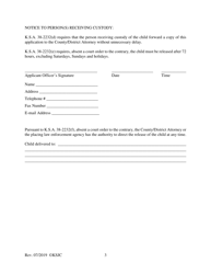 Form 104 Application for Care by Law Enforcement Officer - Kansas, Page 3