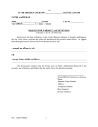 Form 310 &quot;Request for Warrant and Detention&quot; - Kansas