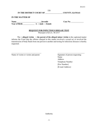 Document preview: Form 320 Request for Infectious Disease Test - Kansas