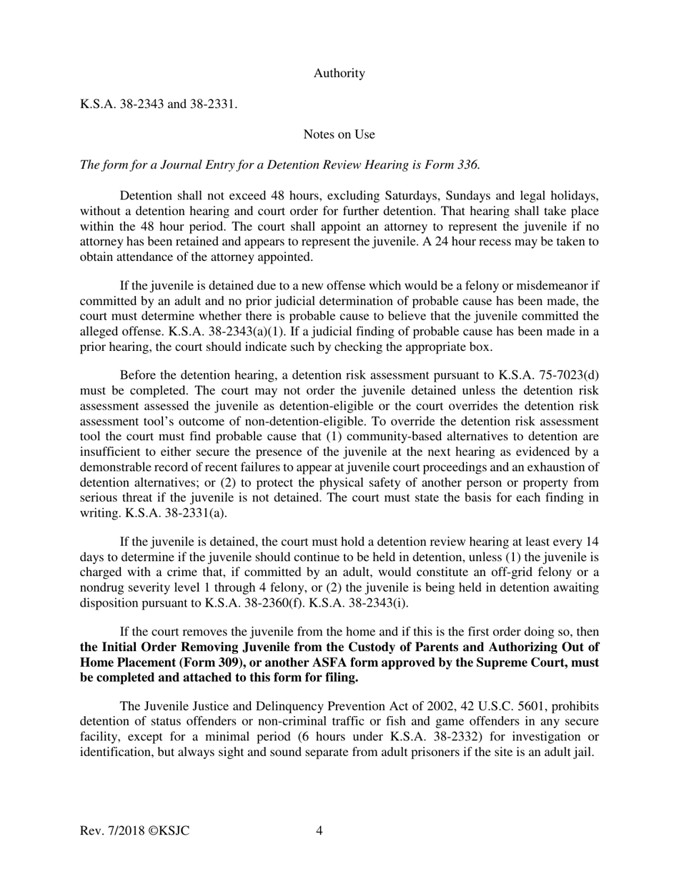 Form 314 Journal Entry of Detention Hearing - Kansas, Page 4