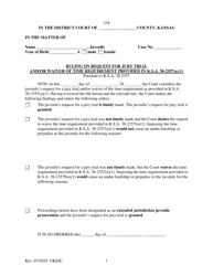 Form 334 &quot;Ruling on Request for Jury Trial and/or Waiver of Time Requirement Provided in K.s.a. 38-2357(A)(1)&quot; - Kansas