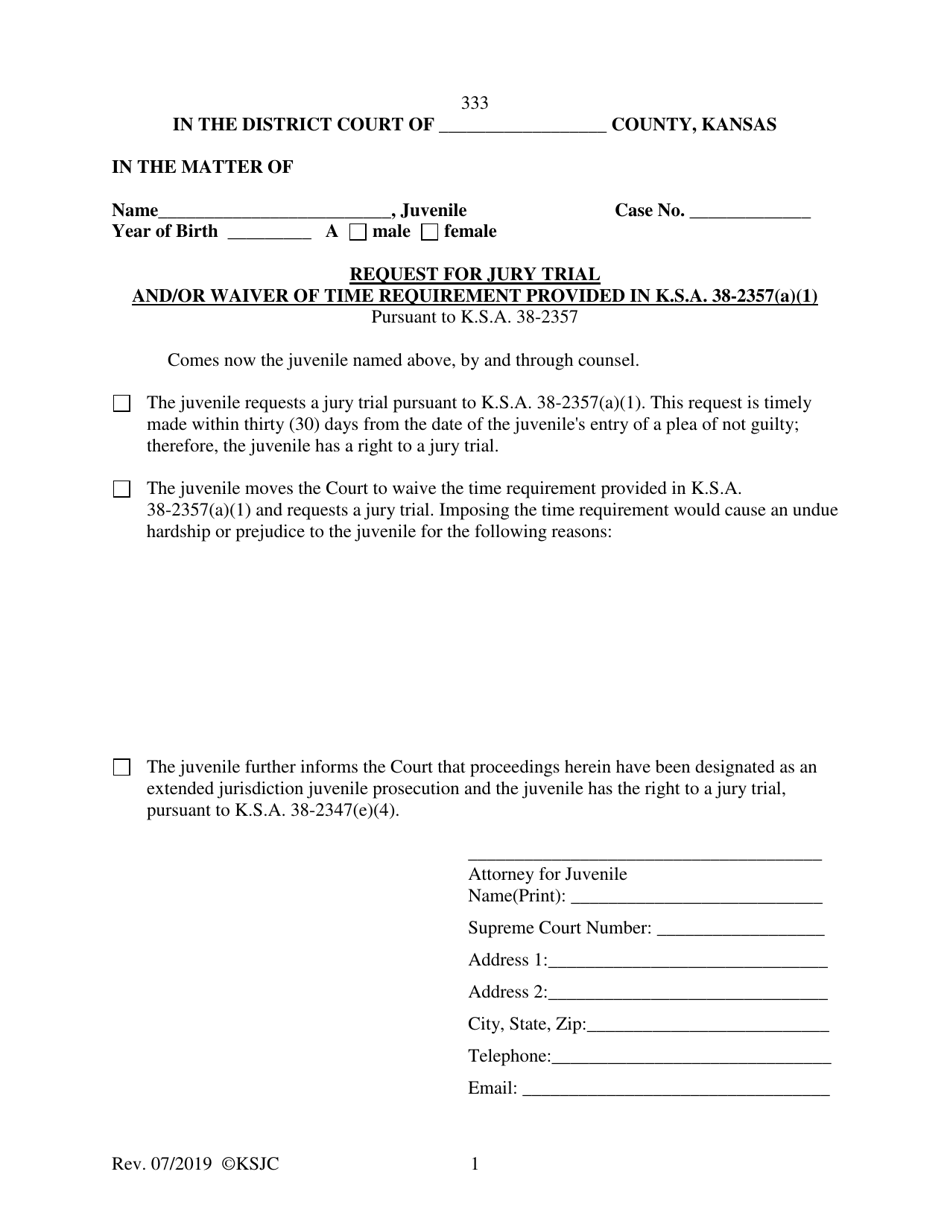 Form 333 Request for Jury Trial - Kansas, Page 1