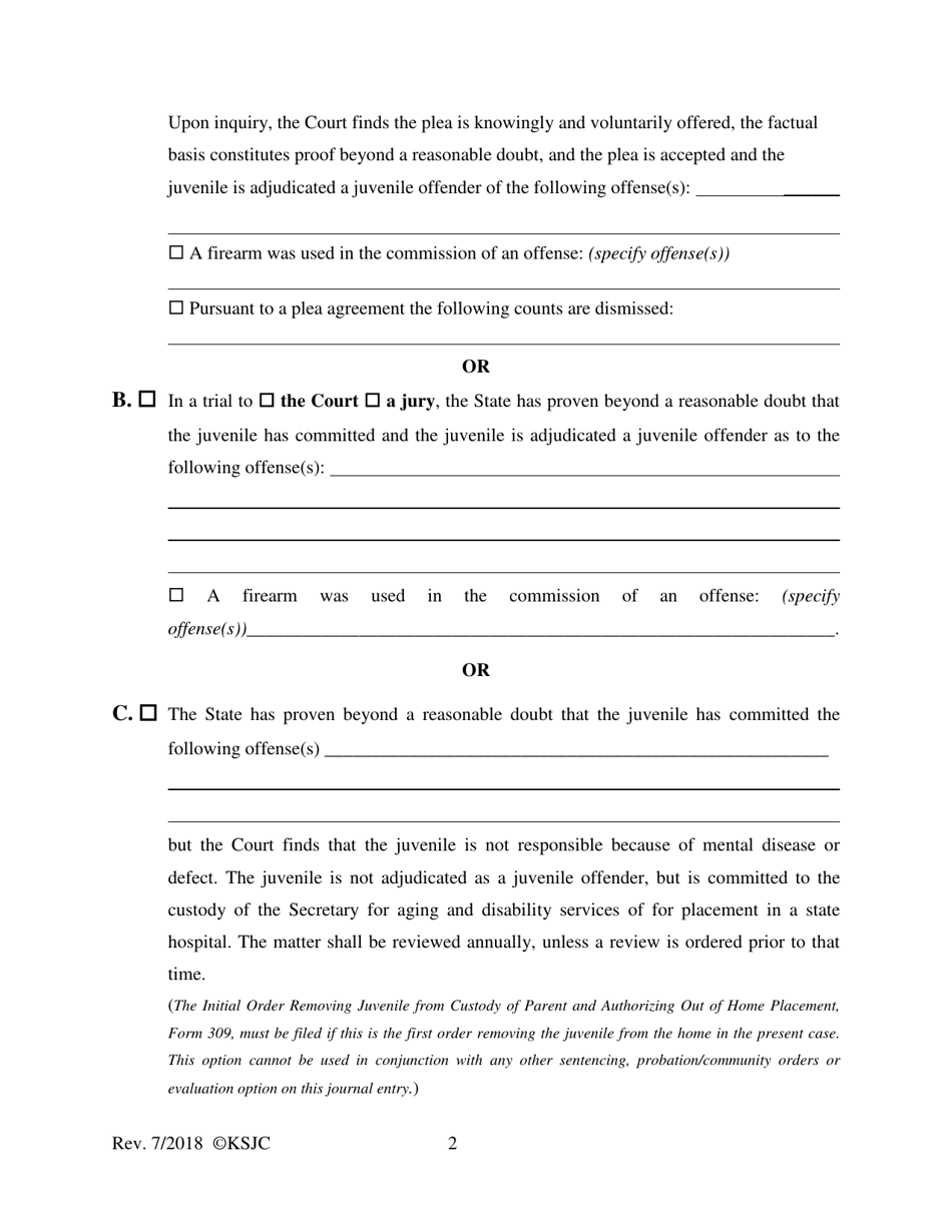 Form 341 Journal Entry of Adjudication and Presentence Order - Kansas, Page 2