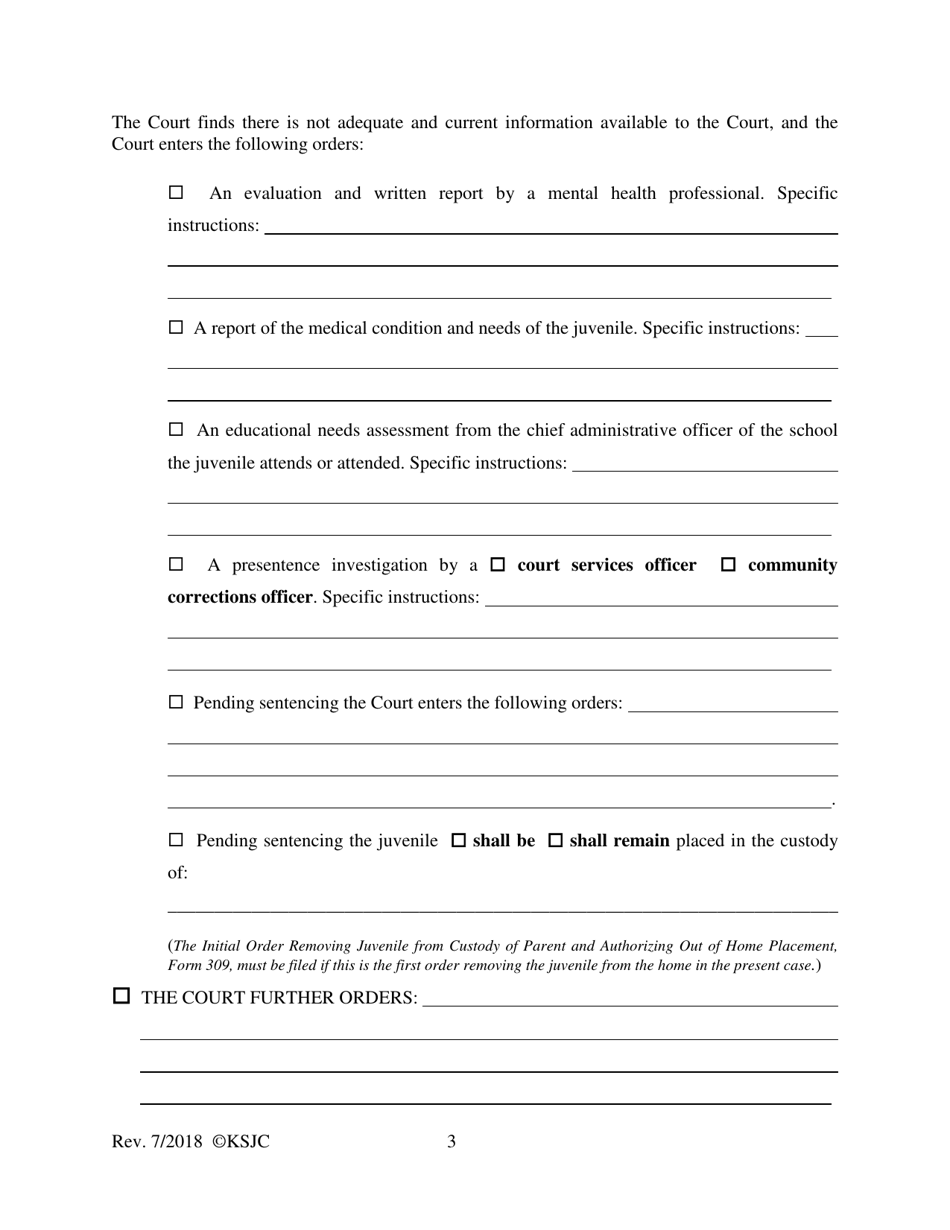 Form 341 Journal Entry of Adjudication and Presentence Order - Kansas, Page 3