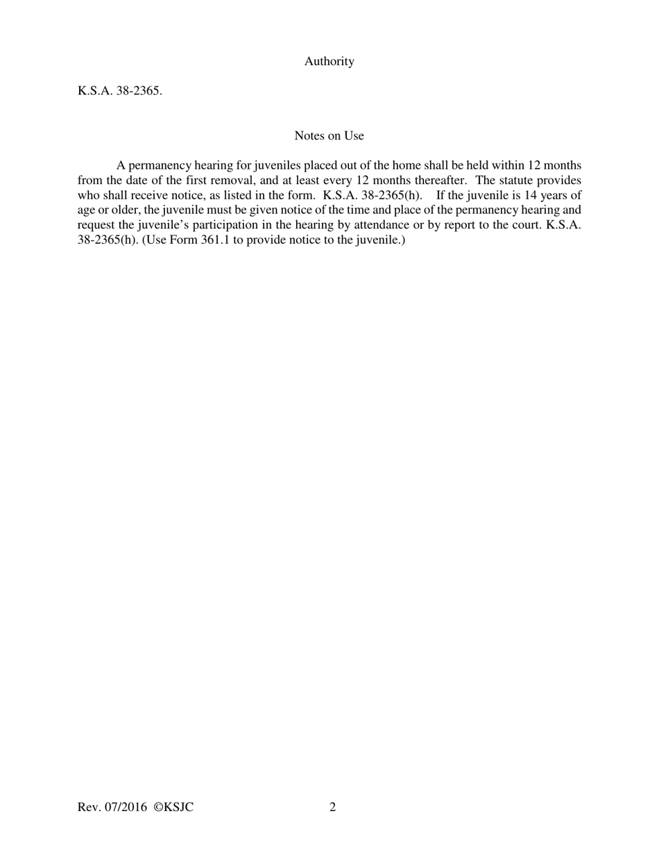 Form 361 Notice of Permanency Hearing - Kansas, Page 2