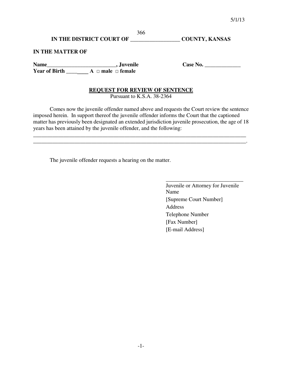 Form 366 Request for Review of Sentence - Kansas, Page 1
