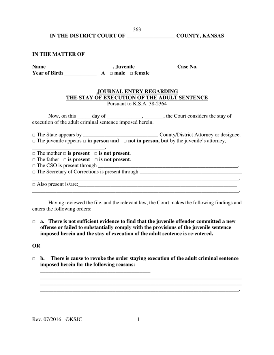 Form 363 - Fill Out, Sign Online and Download Printable PDF, Kansas ...