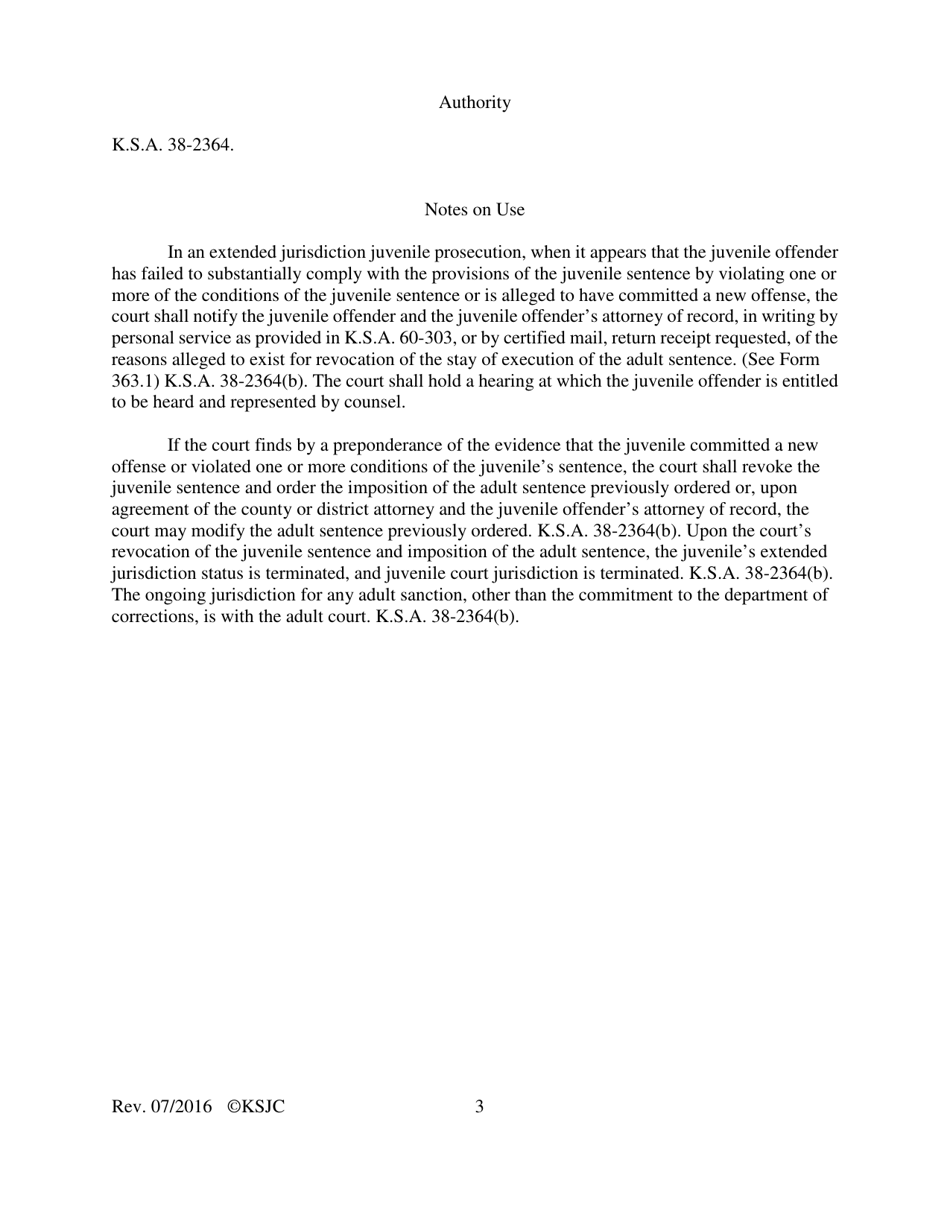 Form 363 Journal Entry Regarding the Stay of Execution of the Adult Sentence - Kansas, Page 3