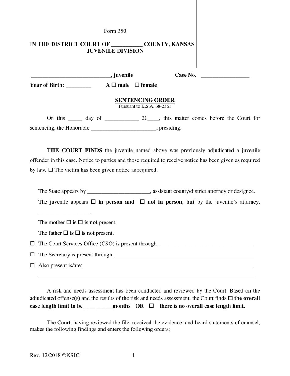 Form 350 Sentencing Order - Kansas, Page 1