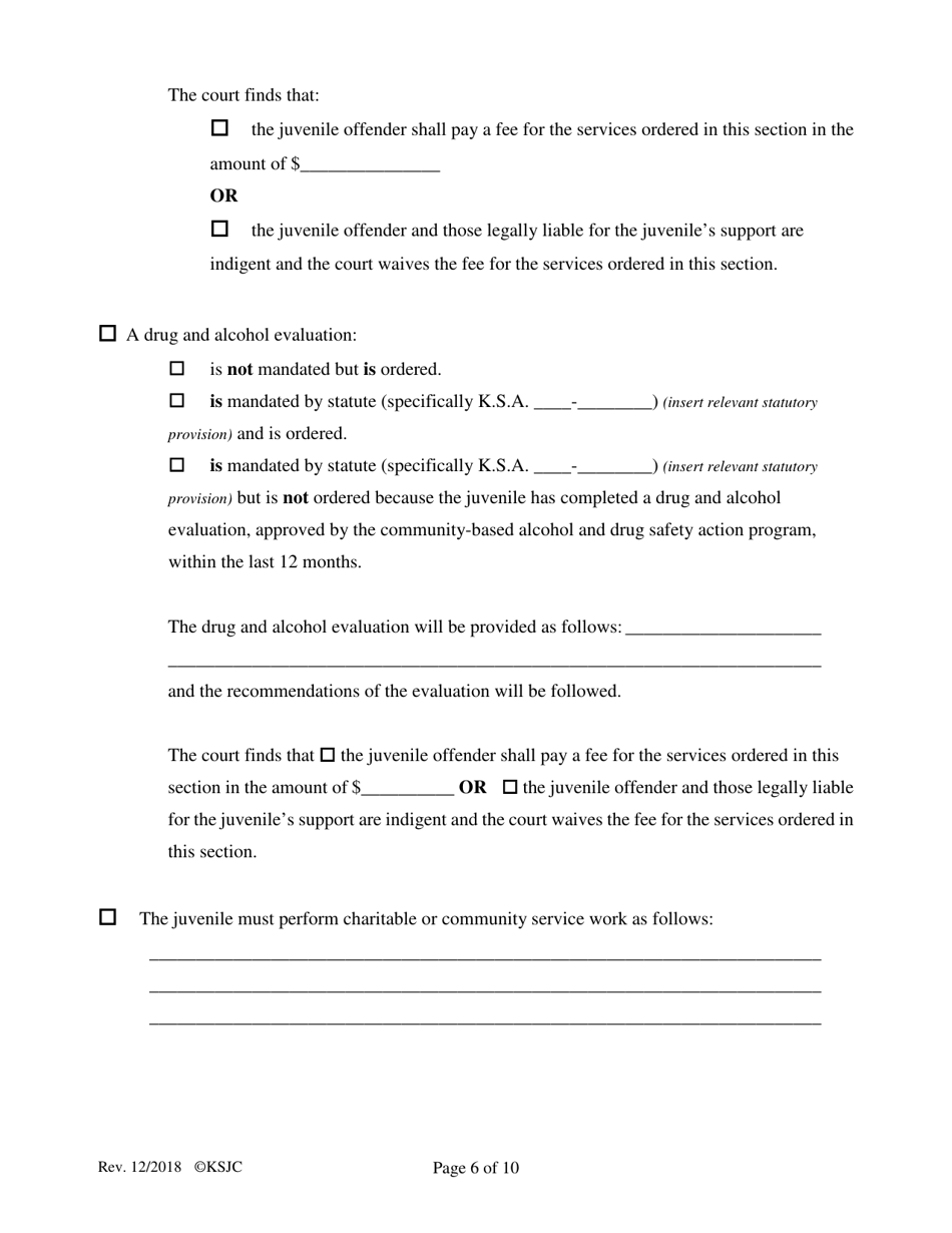 Form 342 Journal Entry of Adjudication and Sentencing - Kansas, Page 6
