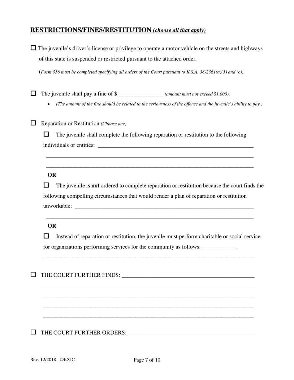 Form 342 Journal Entry of Adjudication and Sentencing - Kansas, Page 7
