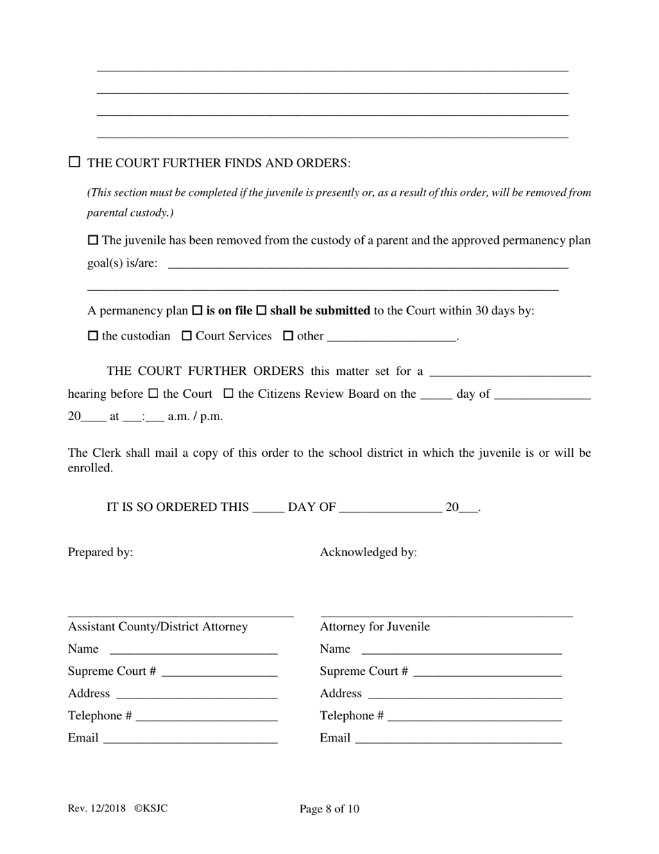 Form 342 Journal Entry of Adjudication and Sentencing - Kansas, Page 8