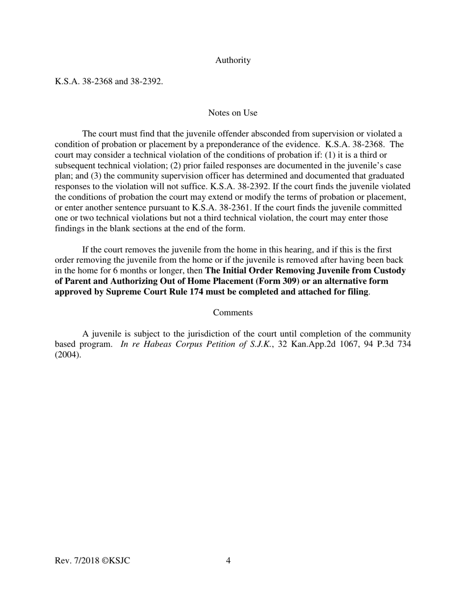 Form 370 Sentence Violation Hearing Order - Kansas, Page 4