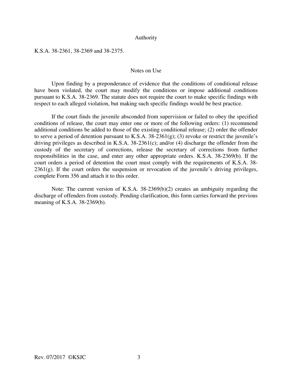 Form 376 Conditional Release Violation Order - Kansas, Page 3