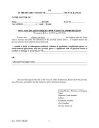 Form 378 &quot;Post-adjudication Request for Warrant and Detention&quot; - Kansas