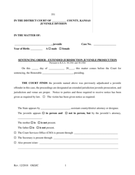 Form 351 &quot;Sentencing Order - Extended Jurisdiction Juvenile Prosecution&quot; - Kansas