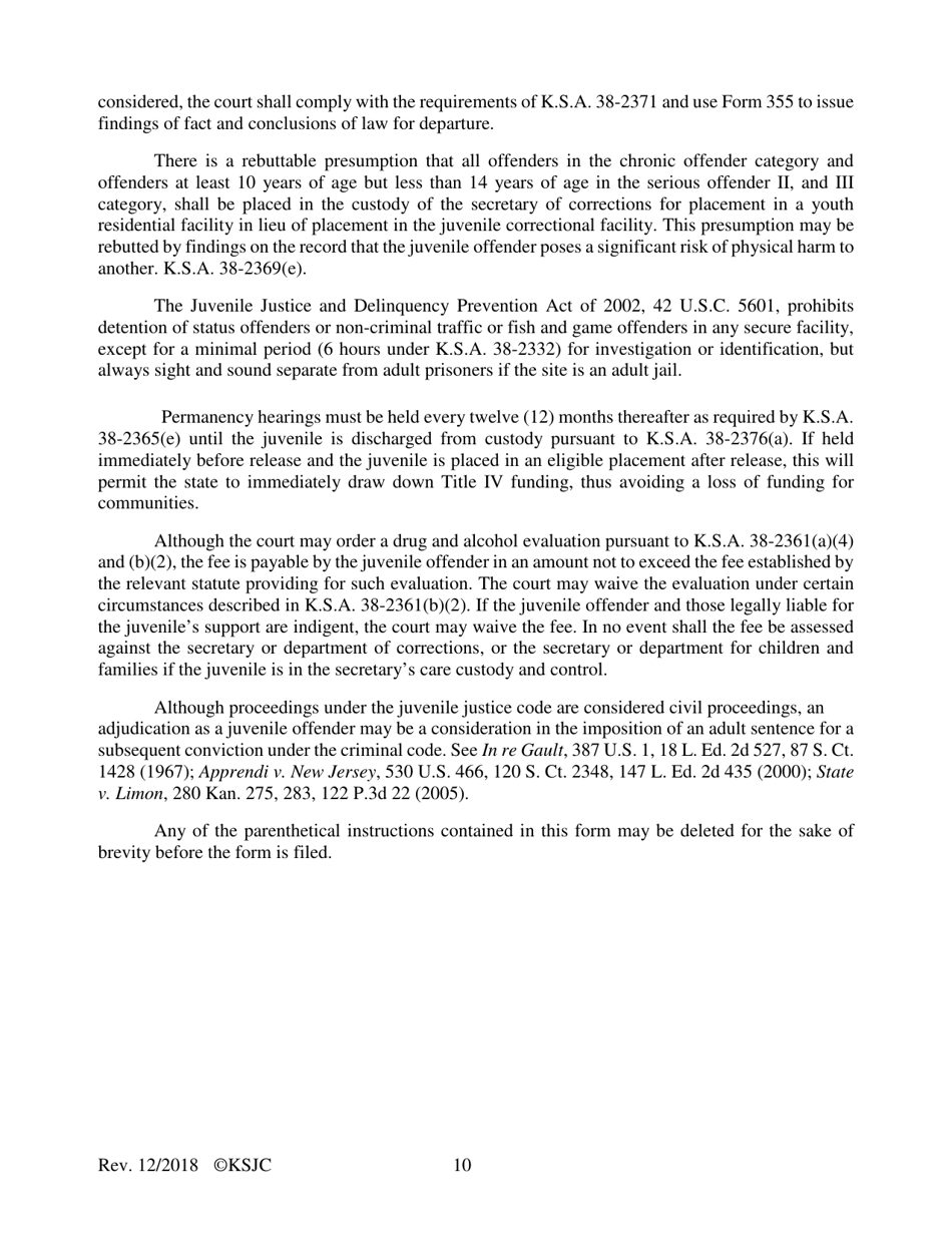 Form 351 Sentencing Order - Extended Jurisdiction Juvenile Prosecution - Kansas, Page 10