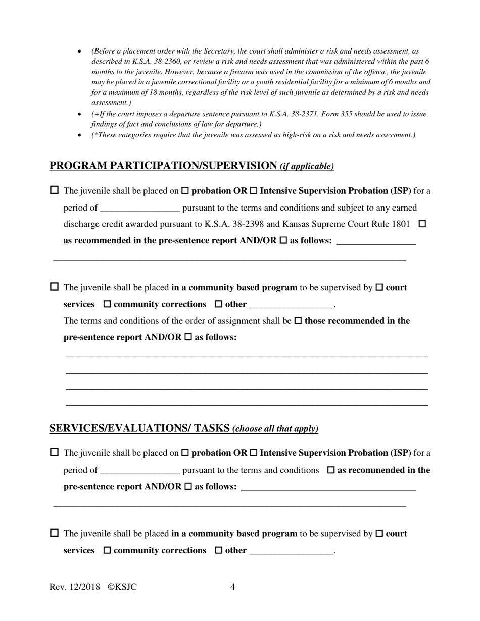 Form 351 Sentencing Order - Extended Jurisdiction Juvenile Prosecution - Kansas, Page 4