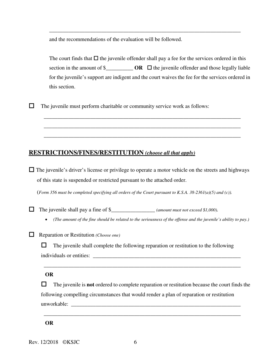 Form 351 Sentencing Order - Extended Jurisdiction Juvenile Prosecution - Kansas, Page 6