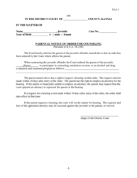 Document preview: Form 399 Parental Notice of Order for Counseling - Kansas