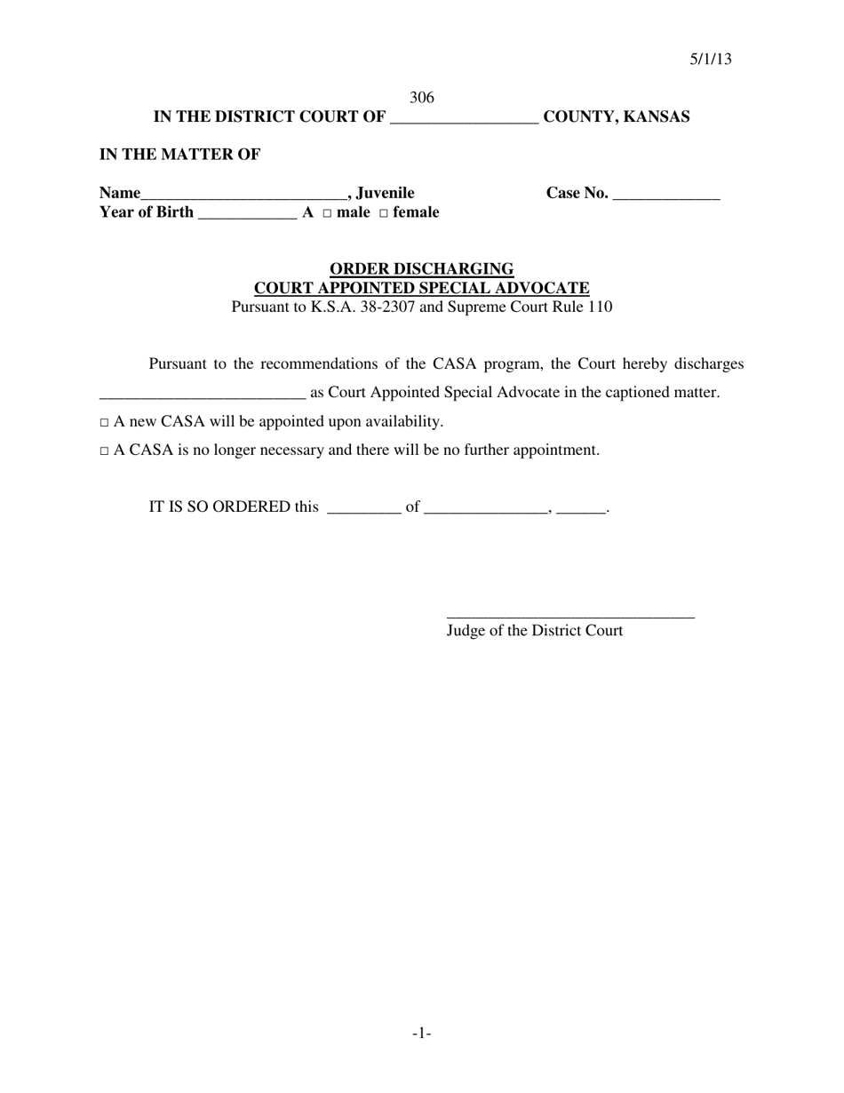 Form 306 Order Discharging Casa - Kansas, Page 1