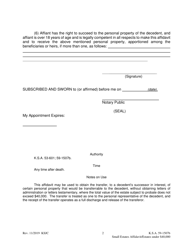 Small Estates Affidavit - Transferring Certain Personal Property in Estates Under $40,000 - Kansas, Page 2
