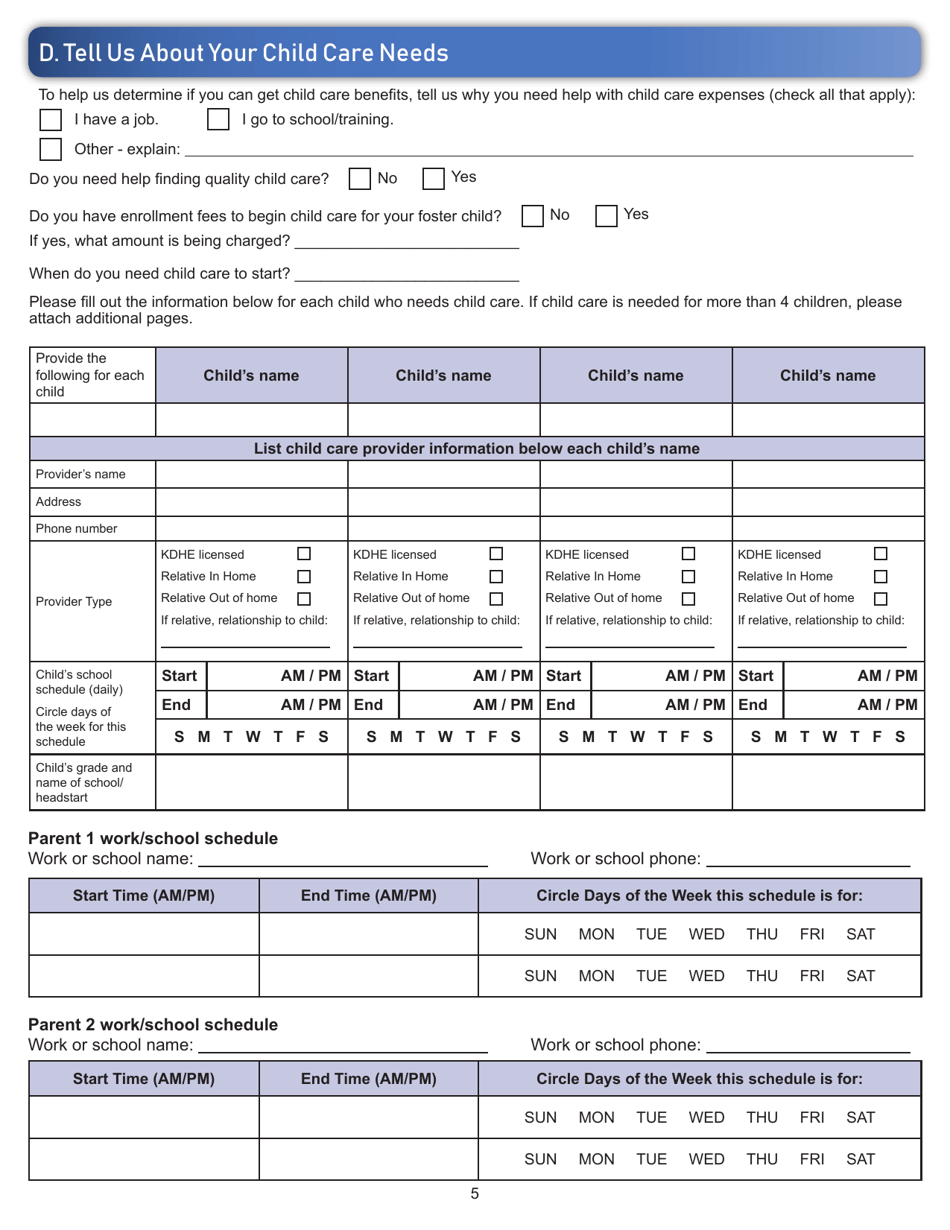 Form ES-3100FC Application for Foster Care Child Care Benefits - Kansas, Page 5