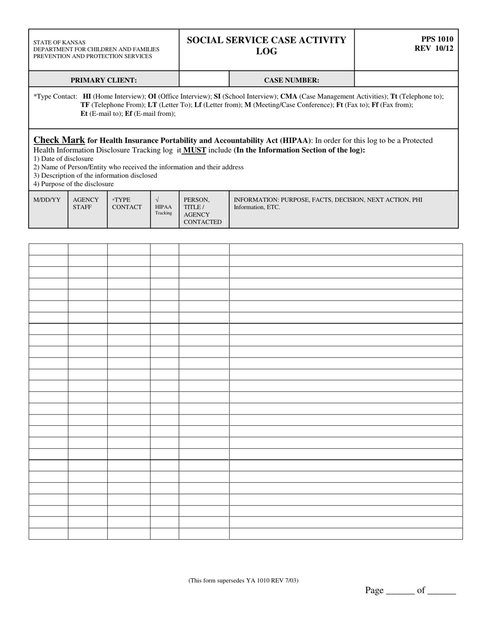 Form PPS1010 - Fill Out, Sign Online and Download Printable PDF, Kansas ...