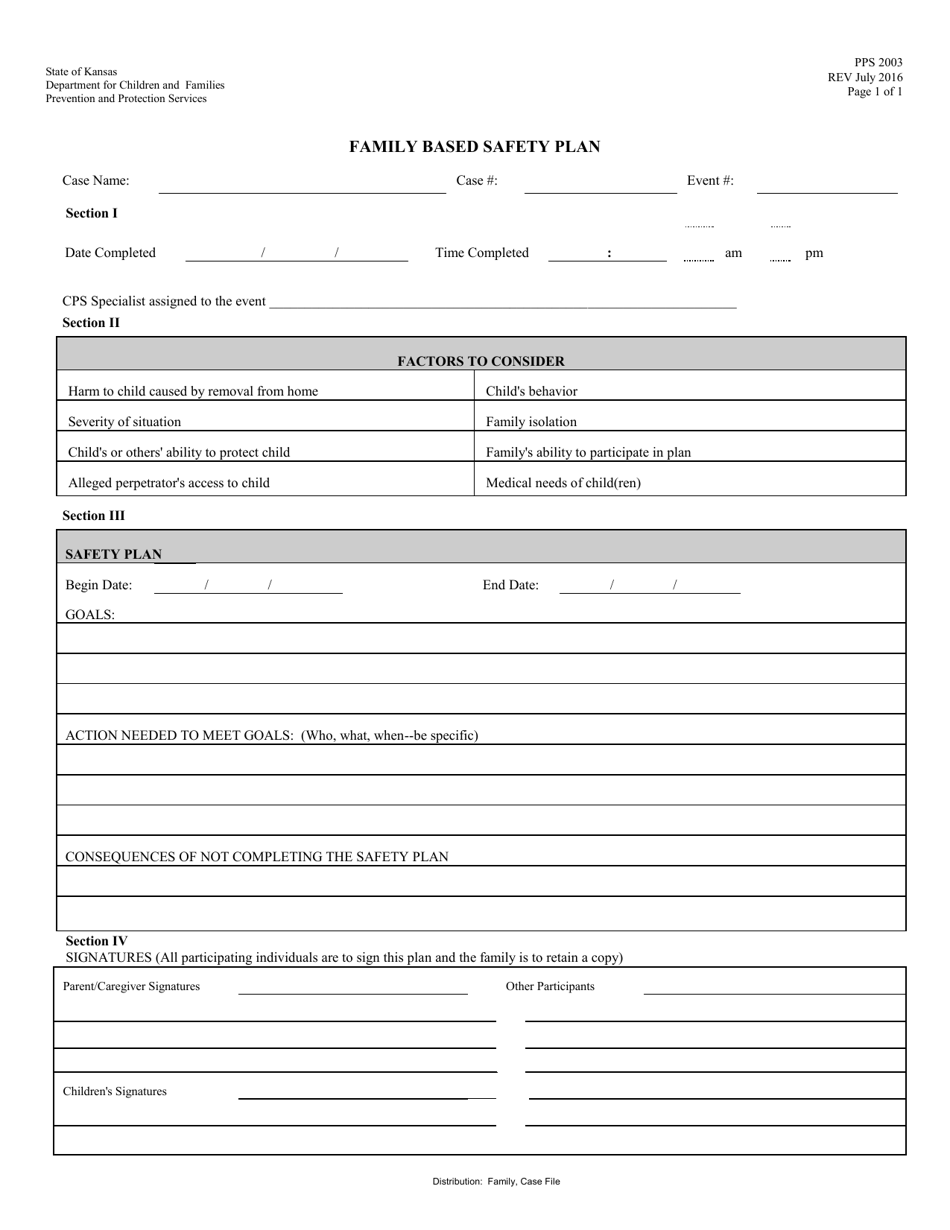 Form Pps2003 Download Printable Pdf Or Fill Online Family Based Safety Plan Kansas Templateroller