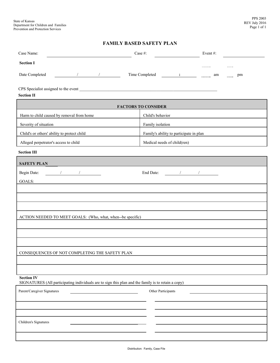 Form PPS2003 Family Based Safety Plan - Kansas, Page 1