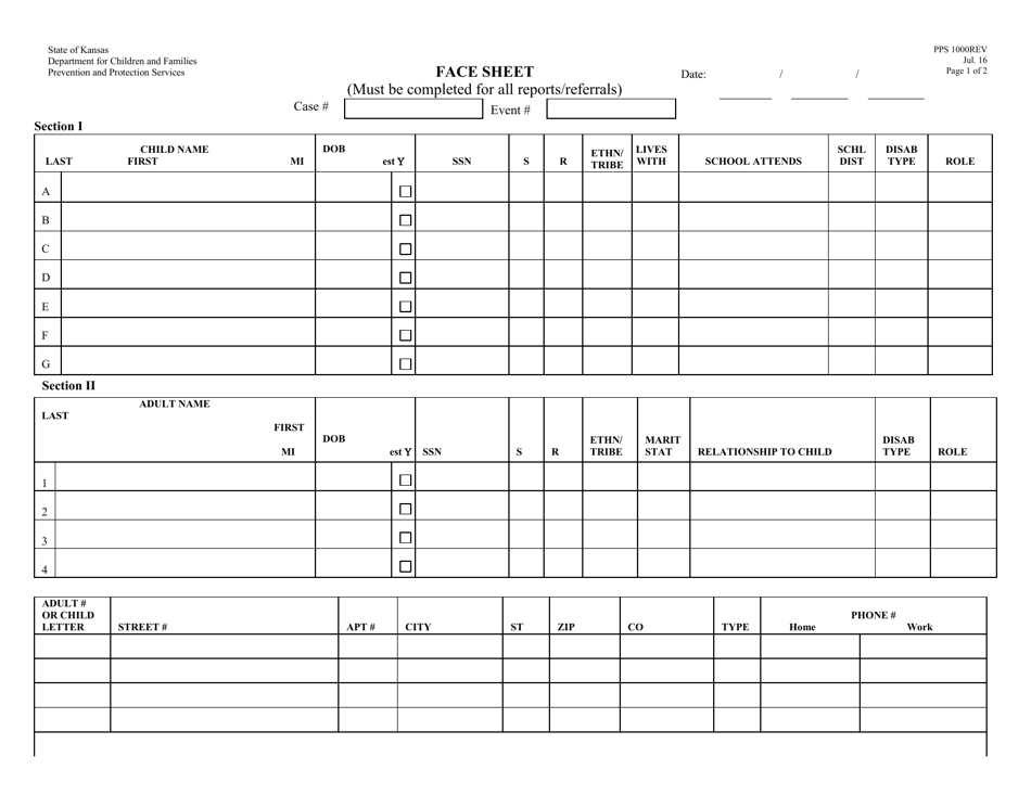 Form PPS1000 Face Sheet - Kansas, Page 1