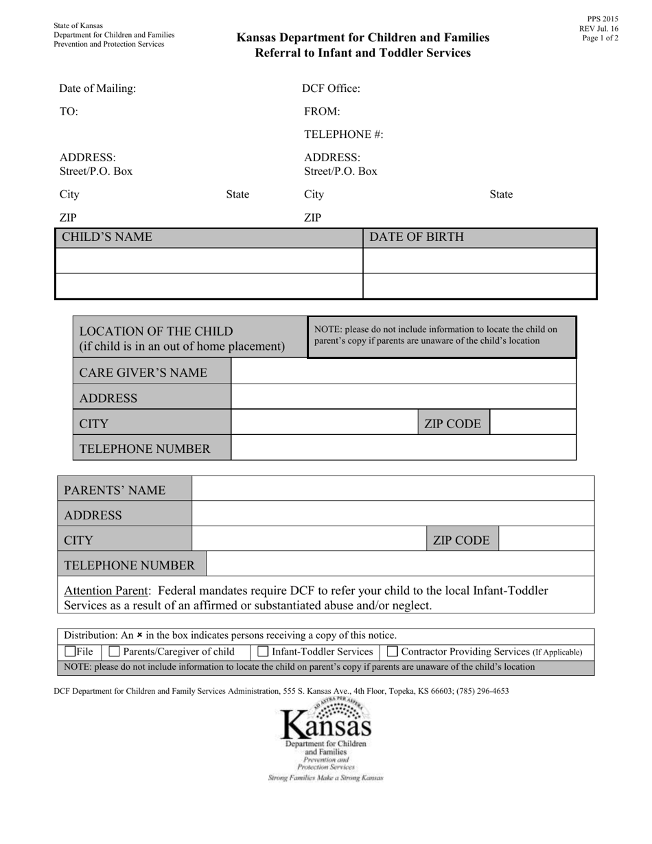 Form PPS2015 Referral to Infant and Toddler Services - Kansas, Page 1